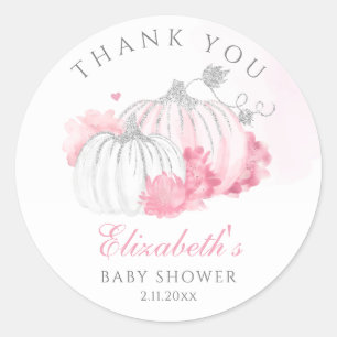 Sticker Rond Citrouille Floral Baby Girl Douche Merci