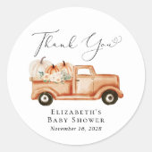 Sticker Rond Citrouille Floral Baby shower de  Merci (Devant)