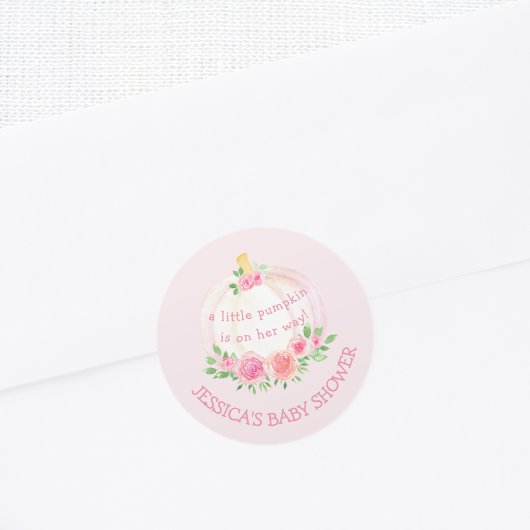 Sticker Rond Citrouille Floral Baby shower rose fille