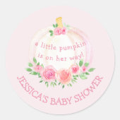 Sticker Rond Citrouille Floral Baby shower rose fille (Devant)