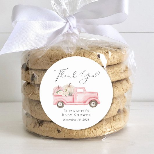 Sticker Rond Citrouille Floral Camion bébé fille douche Merci