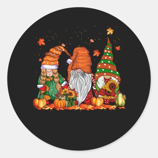 Sticker Rond Citrouille Gnomes mignons Automne Saison Automne H (Devant)