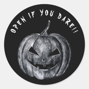 Sticker Rond Citrouille Halloween noir Éffrayant