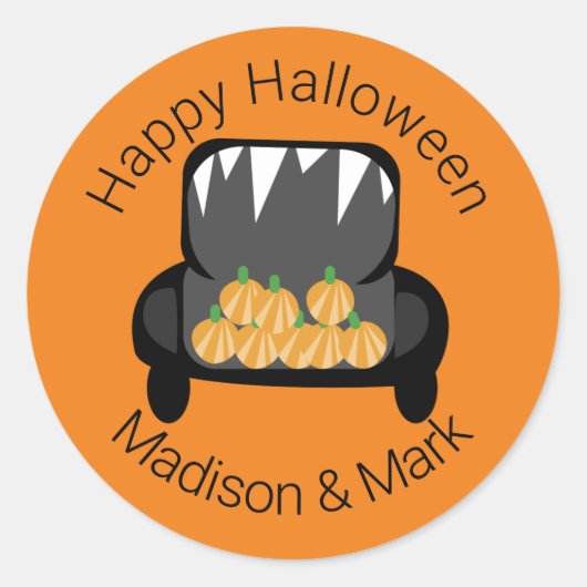 Sticker Rond Citrouille Halloween Trunk Candy Halloween Favoris (Devant)