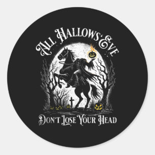 Sticker Rond Citrouille Horseman sans tête face heureux Hallowe