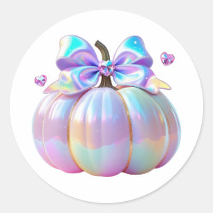 Sticker Rond Citrouille Iridescente avec Coeurs Cristaux