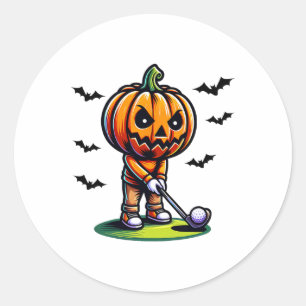 Sticker Rond Citrouille Jouer Golf Halloween Sports Drôle Et Sp