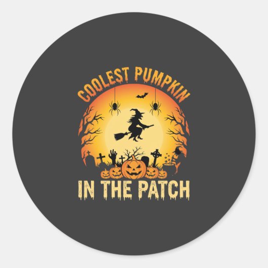 Sticker Rond Citrouille la plus cool d'Halloween dans le patch (Devant)