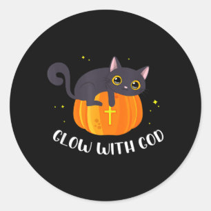 Sticker Rond Citrouille Lanterne Jack Halloween chrétienne noir
