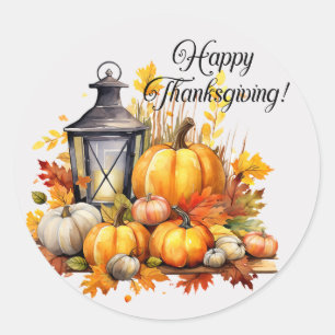 Sticker Rond Citrouille Maple Tree Feuille Lampe Thanksgiving