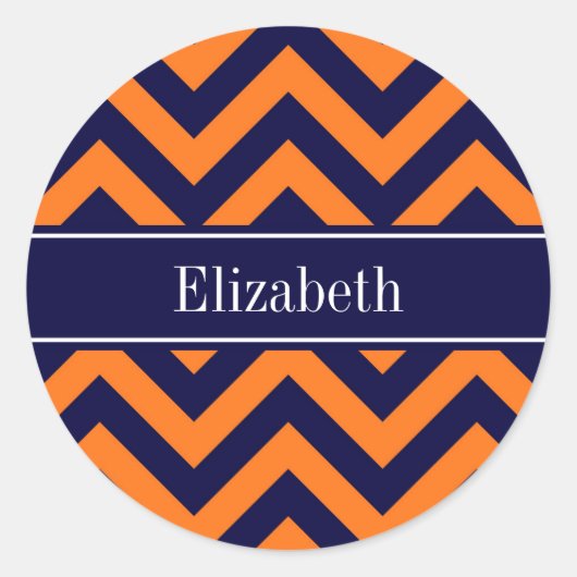 Sticker Rond Citrouille Marine LG Chevron Marine Blue Nom Monog (Devant)