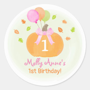 Sticker Rond Citrouille mignon et ballons automne 1er anniversa