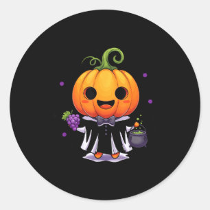 Sticker Rond Citrouille mignonne sorcière halloween friandise o