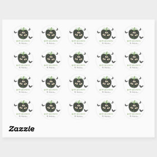 Sticker Rond Citrouille Moderne 3 Oeil Et Chauves-Fours Nom Per