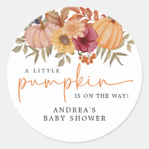Sticker Rond Citrouille moderne élégant Baby shower à fleurs d'