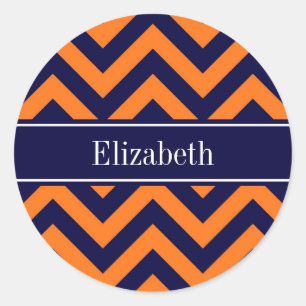 Sticker Rond Citrouille Navy LG Chevron Bleu Marine Monogramme