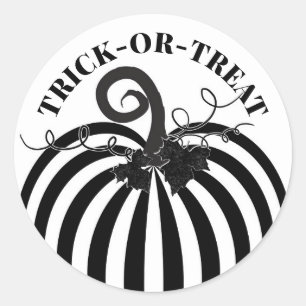 Sticker Rond Citrouille noir blanc rayé et chauves-souris Hallo