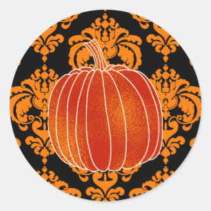 Sticker Rond Citrouille orange d'automne orange brillant Damask