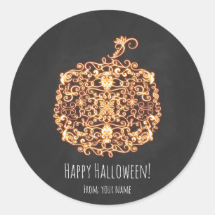 Sticker Rond Citrouille orange lumineuse en filigrane, cadeau d