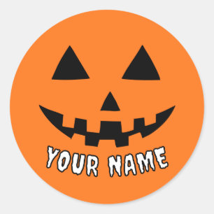 Sticker Rond Citrouille orange personnalisé Halloween Votre Nom