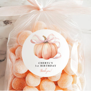 Sticker Rond Citrouille orange rose arc-en-ciel 1er anniversair