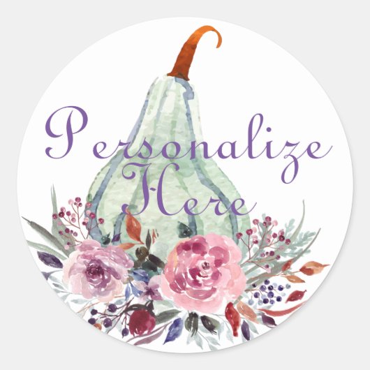 Sticker Rond Citrouille pastel automne floral rose turquoise (Devant)