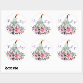 Sticker Rond Citrouille pastel automne floral rose turquoise (Feuille)