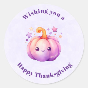 Sticker Rond Citrouille pastel mignonne avec étoiles pour Thank