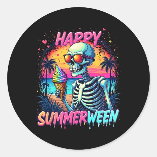 Sticker Rond Citrouille Pastèque d'été Joyeux Summerween (Devant)