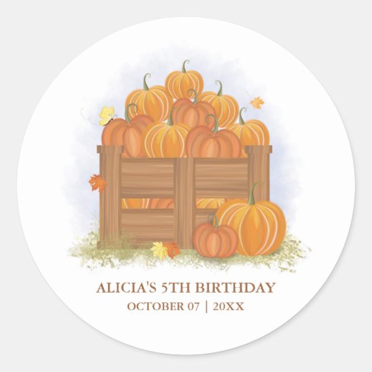 Sticker Rond Citrouille Patch Papillon automne Feuilles Anniver (Devant)
