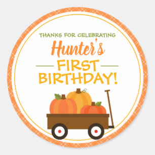 Sticker Rond Citrouille Patch Wagon Anniversaire Favoriser