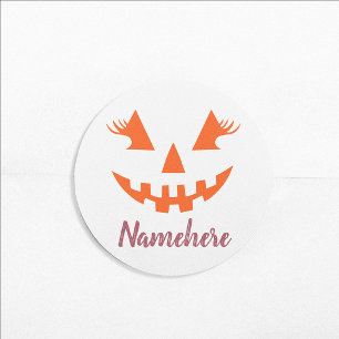 Sticker Rond Citrouille personnalisée Jack O Lantern Halloween