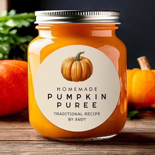 Sticker Rond Citrouille purée recette faite maison en conserve 
