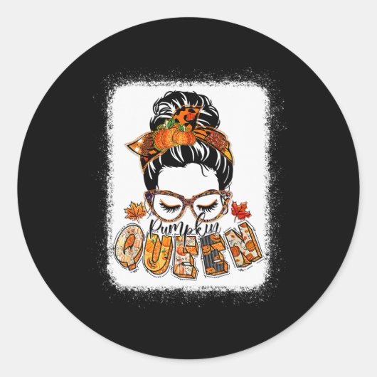 Sticker Rond Citrouille Queen Messy Bun Automne Citrouille Auto (Devant)