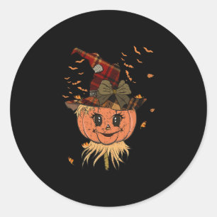 Sticker Rond Citrouille Reaper Tête Et Casquette Automne Vintag