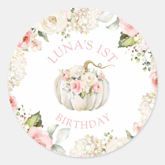Sticker Rond Citrouille rose 1er anniversaire (Devant)