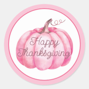 Sticker Rond Citrouille rose bon thanksgiving