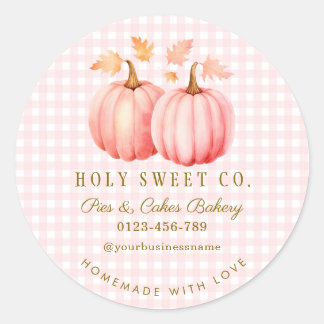 Sticker Rond Citrouille rose En vichy boulangerie