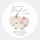 Sticker Rond Citrouille rose Floral Aquarelle Bébé Fille Douche (Devant)