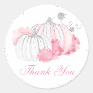 Sticker Rond Citrouille rose Floral Baby Girl Douche Merci