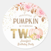 Sticker Rond Citrouille rose Floral Girl 2e anniversaire (Devant)