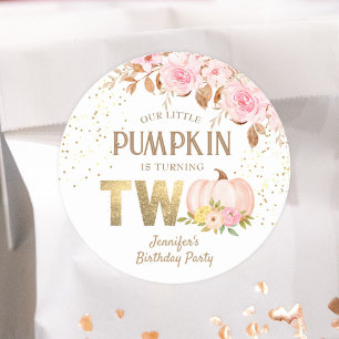 Sticker Rond Citrouille rose Floral Girl 2e anniversaire
