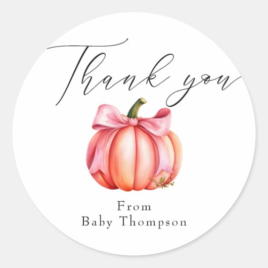 Sticker Rond Citrouille rose | Merci de Baby shower d'automne (Devant)