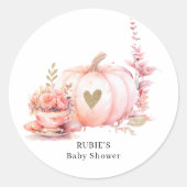 Sticker Rond Citrouille rose pâle Floral Gold Heart (Devant)