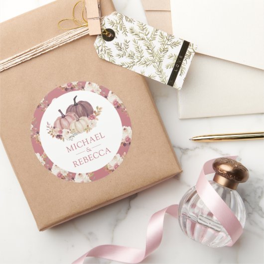 Sticker Rond Citrouille Rose rose pâle Mariage (Cadeaux)