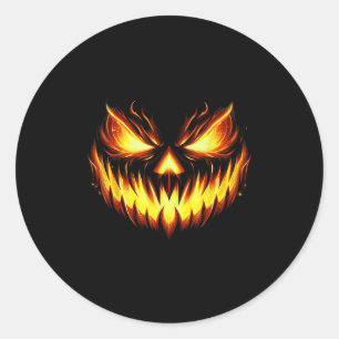Sticker Rond Citrouille sculptée visage de Jack O Lantern Hallo