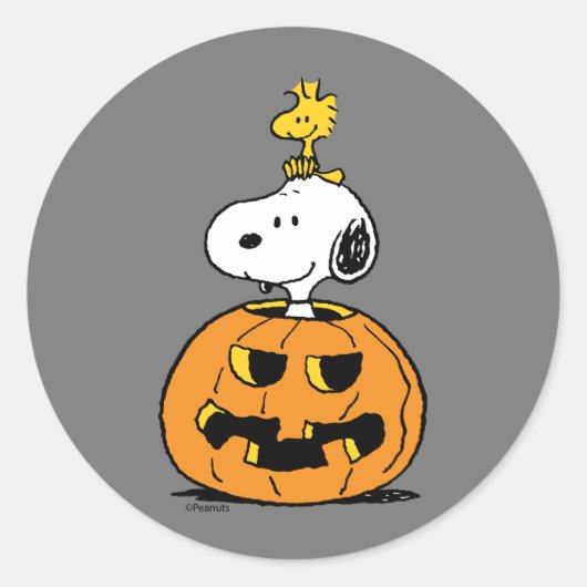 Sticker Rond Citrouille Snoopy & Woodstock (Devant)