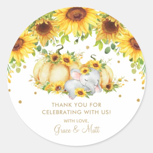 Sticker Rond Citrouille Sunflower Elephant Merci Parties scinti (Devant)