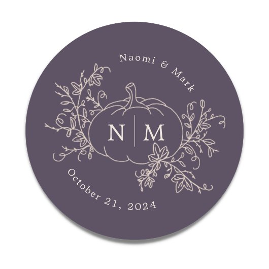 Sticker Rond Citrouille Vines Monogramme Mariage