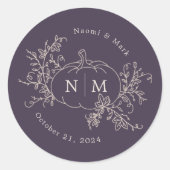 Sticker Rond Citrouille Vines Monogramme Mariage (Devant)